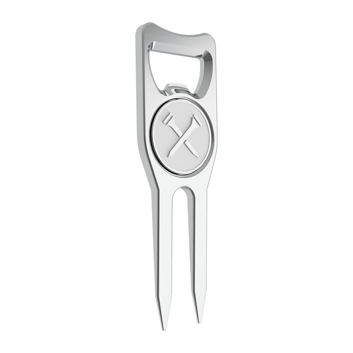 Demeras Golf Divot Werkzeug – 3-in-1 Reparaturgabel Aus Aluminium, Mit Ballmarker & Linienvorlage, In Gold